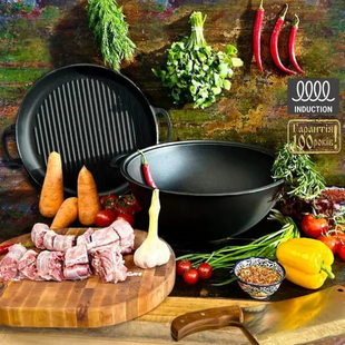 Казан чавунний узбецький 18 л WOK із кришкою-сковородою гриль "Наша Майстерня" V18СРGr фото