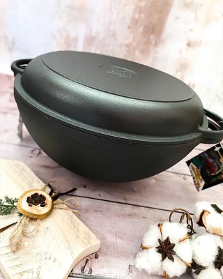 Казан чавунний 8 л WOK азіатський із кришкою-сковородою Syton, Сітон wok8l фото