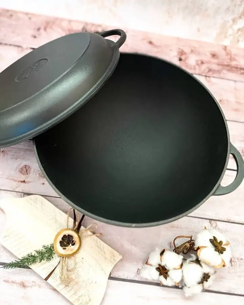 Казан чавунний 8 л WOK азіатський із кришкою-сковородою Syton, Сітон wok8l фото