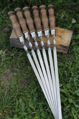 Набір шампурів 6 шт. із нержавіючої сталі з дерев'яними ручками 630х140х3 мм (подарунковий) НШ-6БГР фото