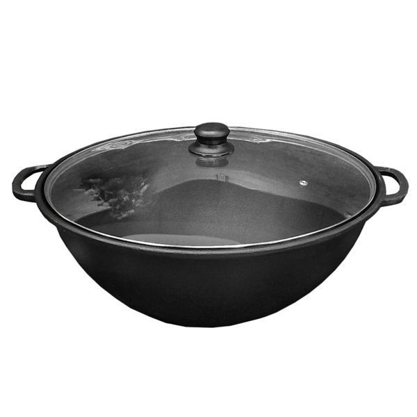 Казан чавунний узбецький об`ємом 15 л WOK зі скляною кришкою "Наша Майстерня" (товстостінний) НМК-15КСТ фото