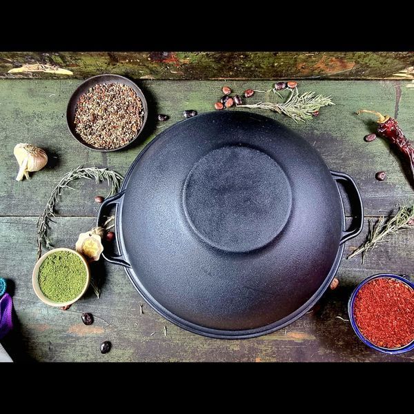 Казан чавунний узбецький об`ємом 15 л WOK зі скляною кришкою "Наша Майстерня" (товстостінний) НМК-15КСТ фото