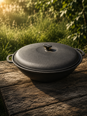 Казан чавунний узбецький 12 л WOK з чавунною кришкою "Наша Майстерня" (товстостінний) НМК-12СК фото