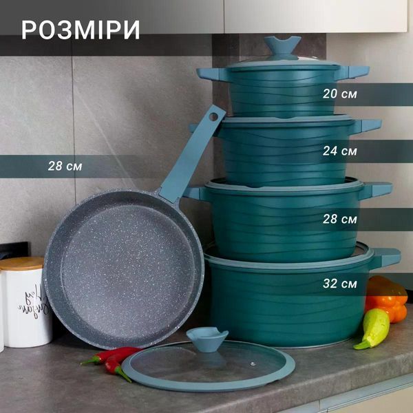 Набор кухонной посуды BMN Collection из 10 предметов зеленого цвета с гранитным покрытием BMN C10 1 фото