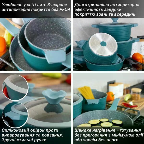 Набор кухонной посуды BMN Collection из 10 предметов зеленого цвета с гранитным покрытием BMN C10 1 фото