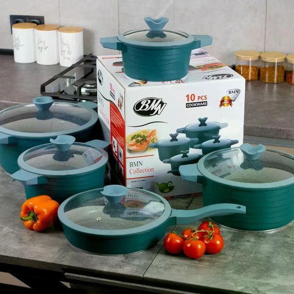 Набор кухонной посуды BMN Collection из 10 предметов зеленого цвета с гранитным покрытием BMN C10 1 фото