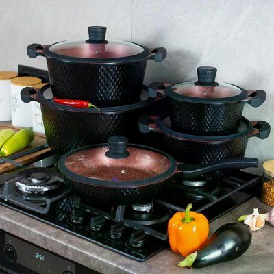 Комплект кастрюль и сковороды BMN Collection 10 предметов черный, антипригарное покрытие BMN C11 фото
