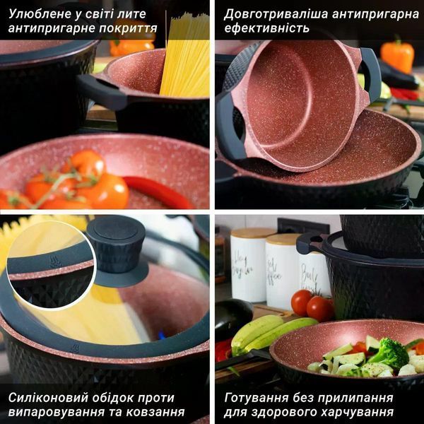 Комплект кастрюль и сковороды BMN Collection 10 предметов черный, антипригарное покрытие BMN C11 фото