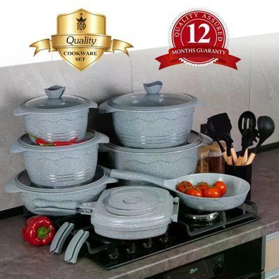 Набор кастрюль ROCKLAND Cookware Set (22 предмет) серый с гранитным покрытием и крышками ROCKLAND22 фото