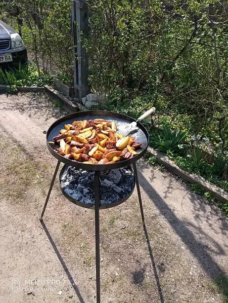 Подарунок для кума - сковорода з диска борони 50 см із підвіскою для вогню + чохол із принтом (садж, пікнік) СД50-ПЧК фото