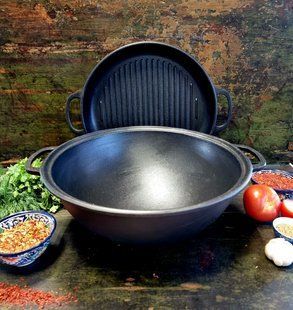 Казан чавунний узбецький 8 л WOK із кришкою-сковородою гриль "Наша Майстерня" (товстостінний) НМК-8СКГ фото